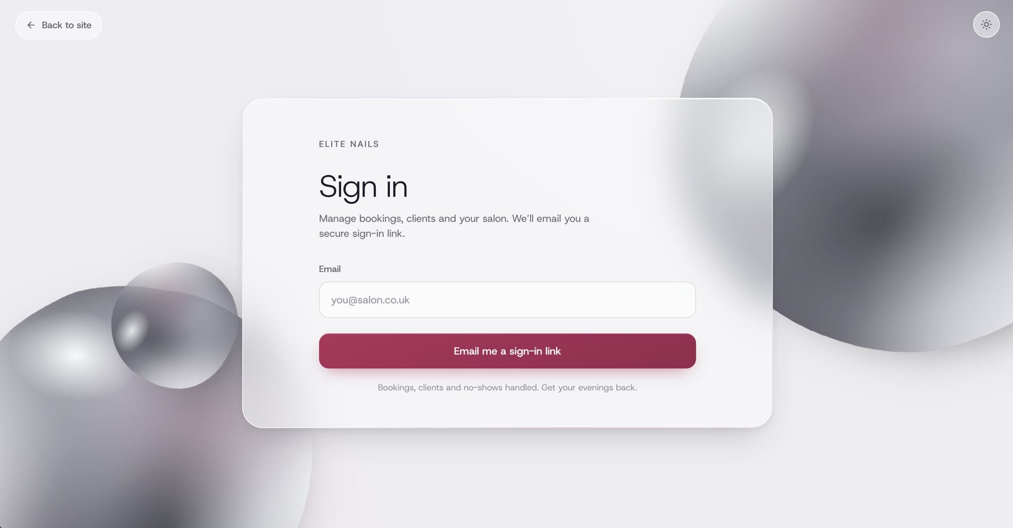 Dayslot sign-in screen using a passwordless magic link